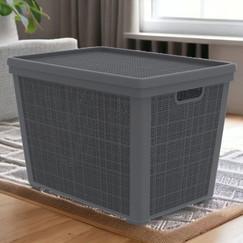 Корзина д/хранения "Лен" 65л. АП481 с крышкой (графит) (568*400*391мм)А-П