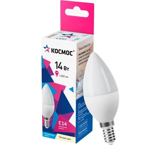 Лампа светодиодная Космос 14Вт LED CN Е14 3000К (свеча)