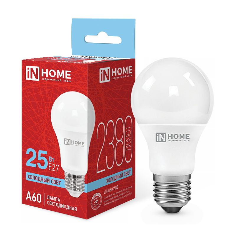 Лампа светодиодная 25Вт. LED А60/65-VC Е27 6500К 2380Лм. IN HOME