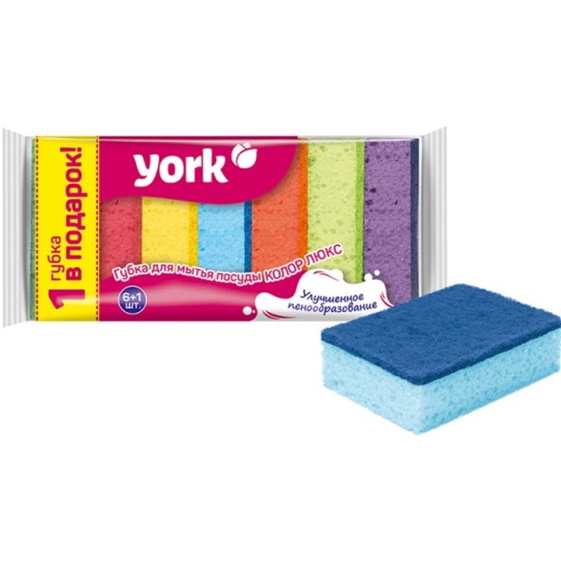 Губка д/посуды КОЛОР ЛЮКС 3018 (6+1шт.)YORK