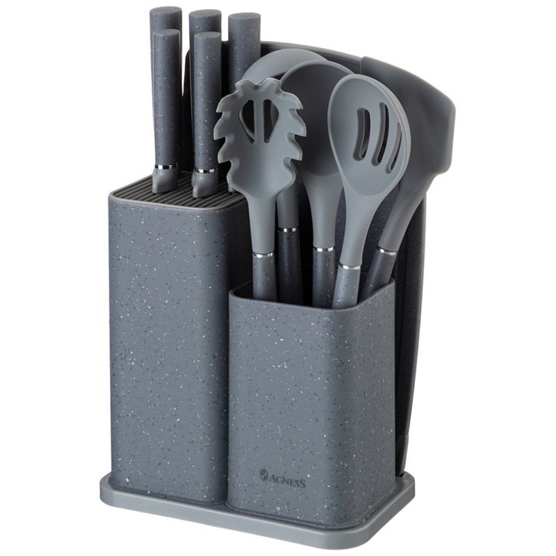 Набор ножей 671-201 12пр. (5 ножей, доска,половник,ложка,лопатка,шумовка,ложка д/спагетти, подставка