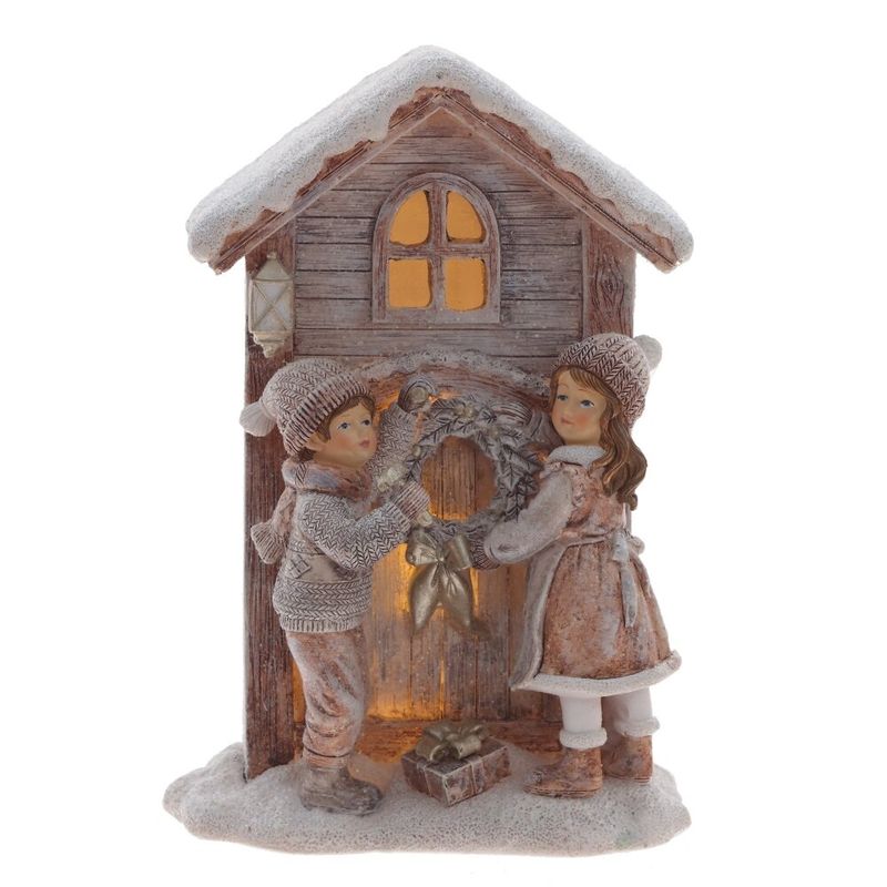 Фигурка "Дети и домик" 811209 (13*10*19см)с подсветкой
