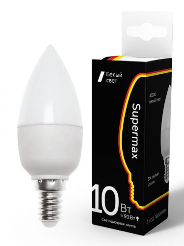 Лампа светодиодная SuperMax 10Вт. CN Е14 4000К (свеча )