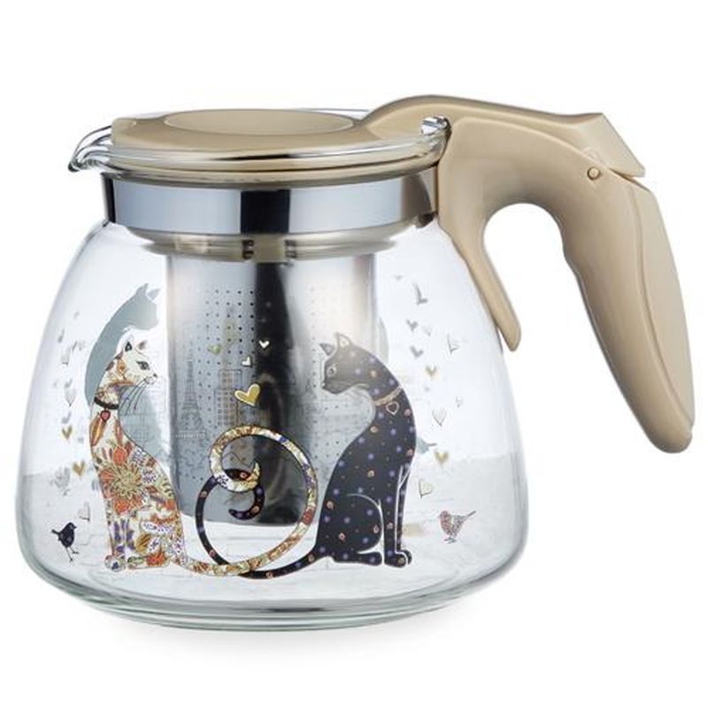 Чайник заварочный 885-118 "Agness" 0,9л. "Парижские коты" (стекло) ВД