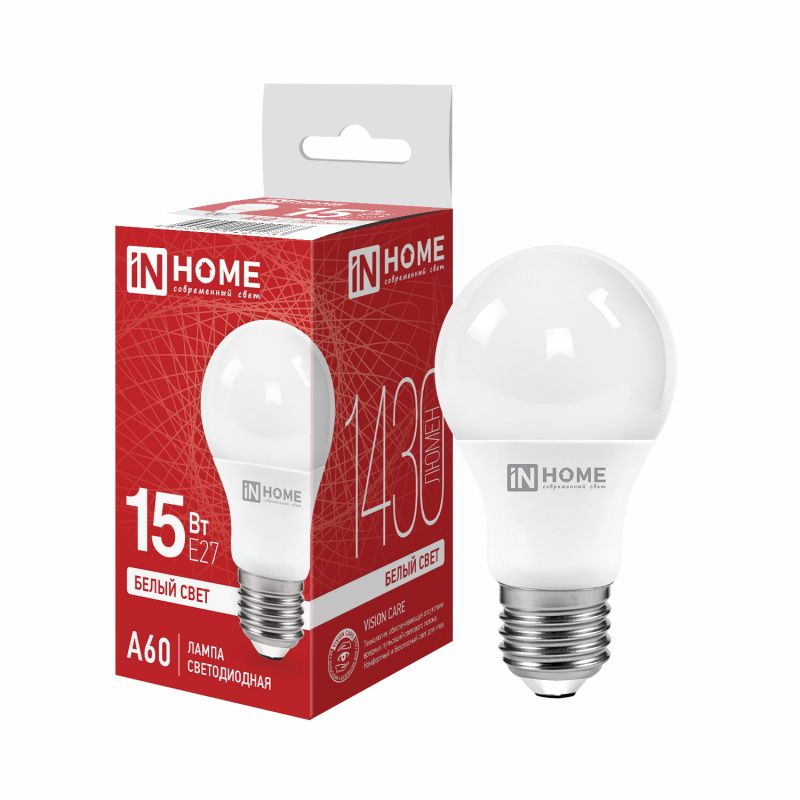 Лампа светодиодная 15Вт. LED А60-VC Е27 4000К 1430Лм. IN HOME