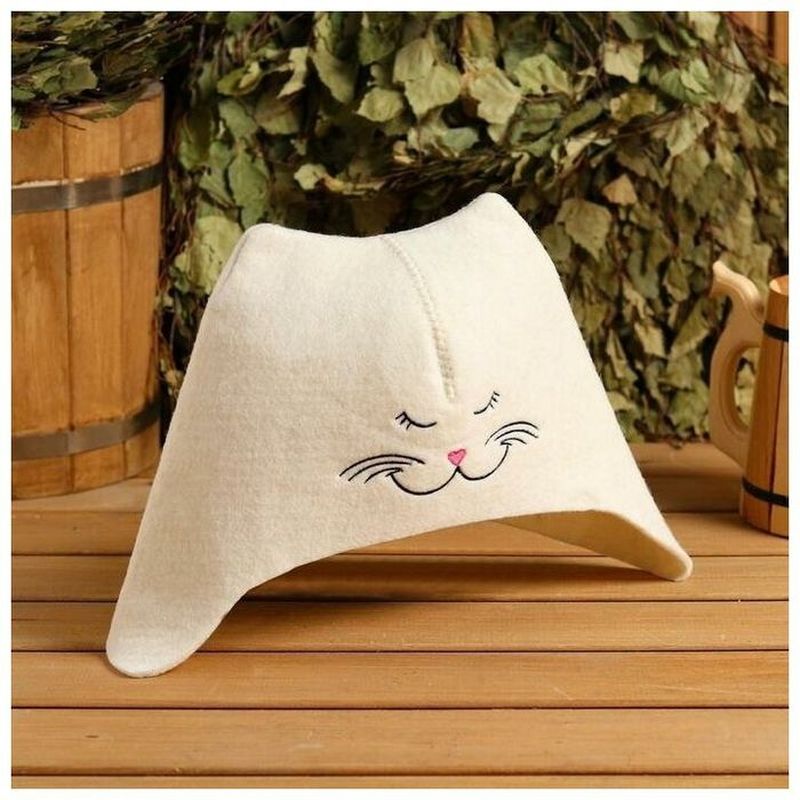 Шапка д/бани "Кошечка" Б4569 фетр белый Е