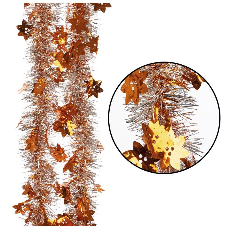 Мишура "Новый год" 007971 со снежинками-цветочками (2,0м. d7см. 6 слоев) серебро+медь СКР Мишура "Новый год" 007971 со снежинками-цветочками (2,0м. d7см. 6 слоев) серебро+медь СКР