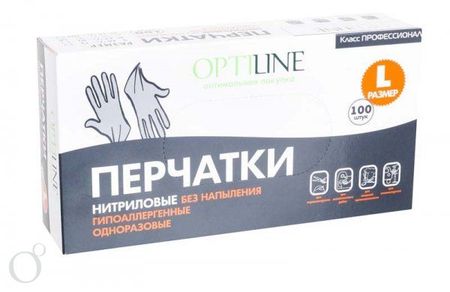 Перчатки нитриловые OPTILINE L черные (1000пар/кор) 27-2663 ОК