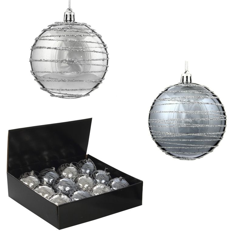 Шары (набор 12шт.) d10см. 744596 "Спираль серебристая" Р