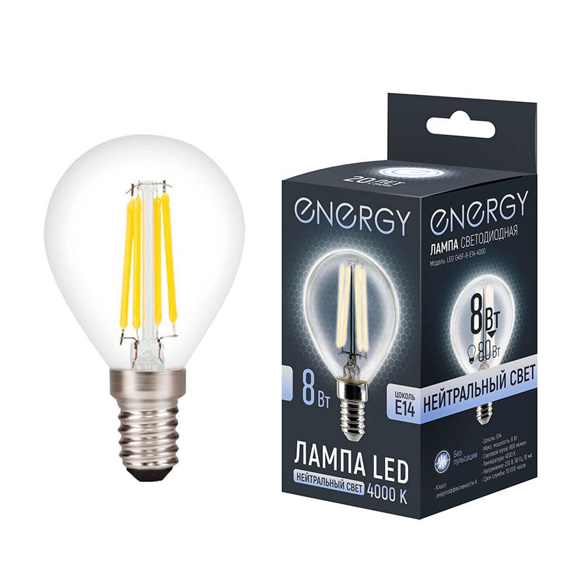 Лампа светодиодная Energy  8,0Вт. LED G45F Е14 4000 109322 Скр.