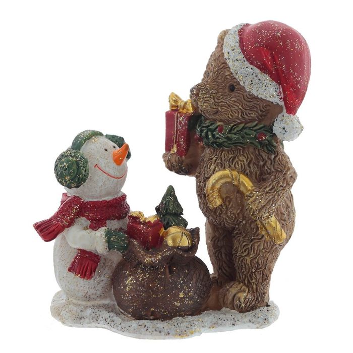 Фигурка "Мишка и снеговик" 811125 (8*5*10см.) Р
