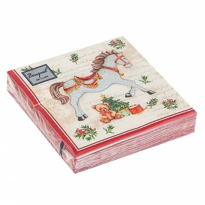 Салфетки бумажные 3сл. Bouguet de Luxe 44367 (24*24см.) 25шт. НГ "Новогодняя лошадка" РБ