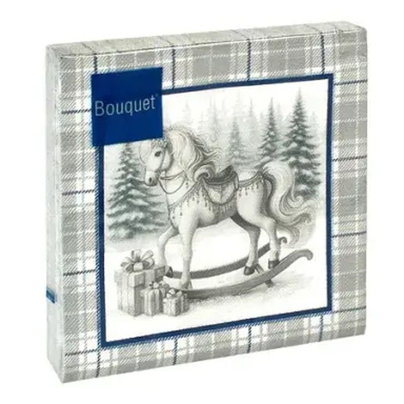 Салфетки бумажные 3сл. Bouguet Текстиль 44384 (33*33см.) 20шт. НГ "Скатерть с лошадью" РБ