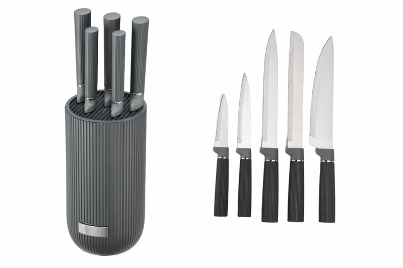 Набор ножей JEWEL ПС0001-16 (6 пр. 5 ножей на подставке) серый