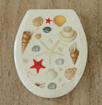 Сиденье д/унитаза "ОКЕАН" с рис. "РАКУШКИ НА БЕЛОМ" жест. Нов.