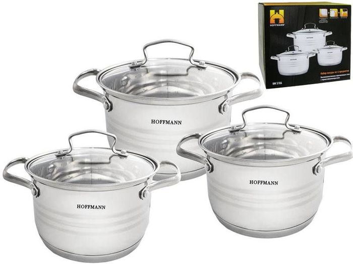 Набор посуды HM 5106 3к. 2,1/3,1/4,1л. (нерж. ст/крышки) ХМ