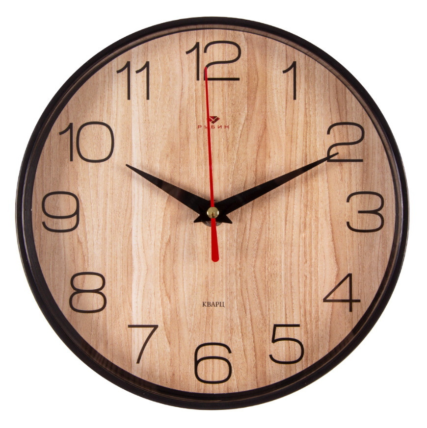 Часы настенные 2019-002 "Рубин" (d=19,5см.)корпус черный, "Текстура дерева"