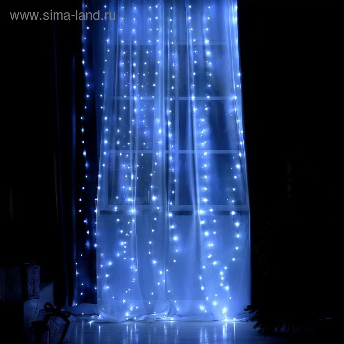 Гирлянда эл. занавес 2,8*3,0м 4814716 LED-300, 8реж. USB, пульт (белый) на крючках д/штор