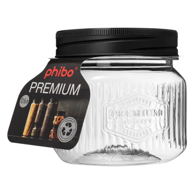 Банка квадратная с рельефом и эмбоссингом БП03003 PREMIUM 0,6Л