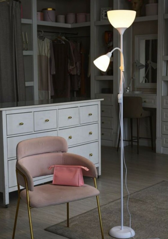 Лампа напольная НТ-802 W,белый ,  с 2-мя плафонами Е27/Е14