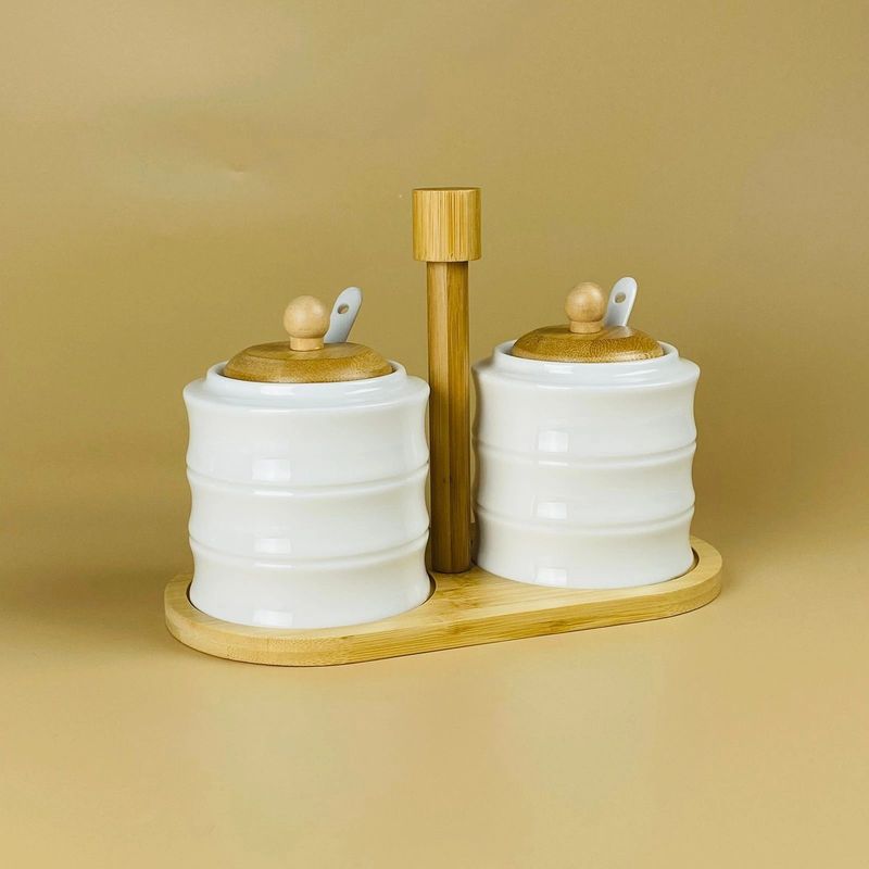 Набор банок 140-156 BAMBOO  (2шт.*0,32л.)на бамб. подставке + ложки (подар.уп.)