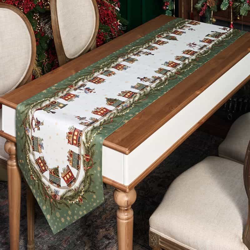 Дорожка на стол 850-764-32 "ЩЕЛКУНЧИК" (45*300см зел. ) хлопок, твилл пропитка