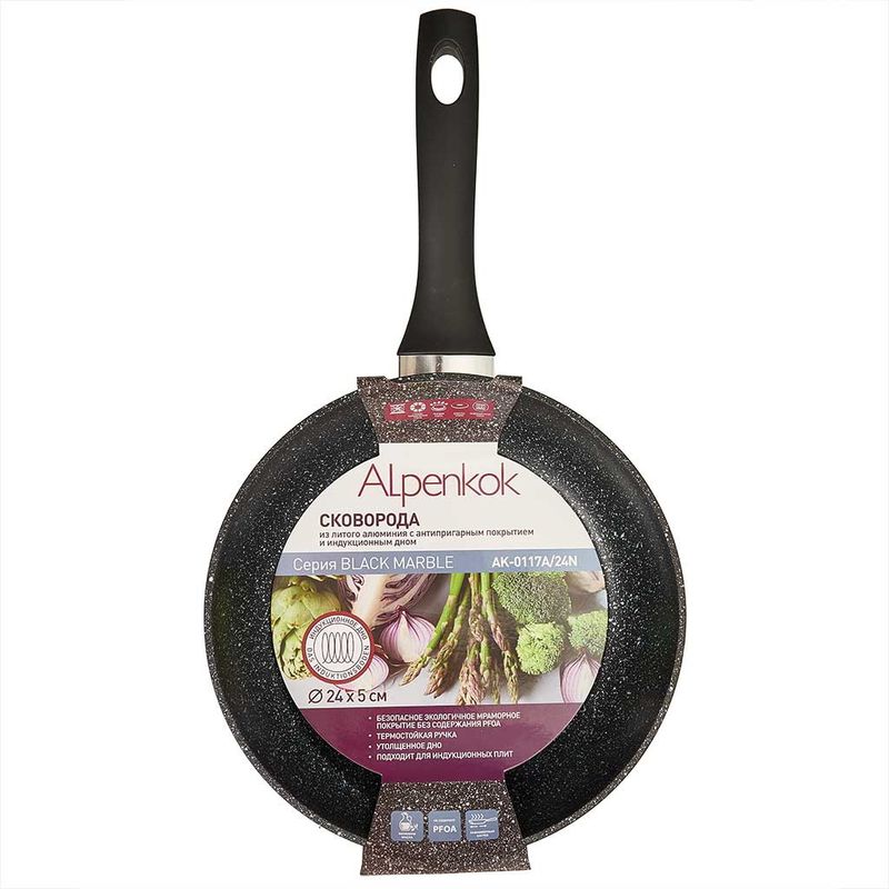 Сковорода АК-0117А/24N d24см. (лит.ал. а/пр.покр. BLACK MARBLE )