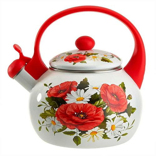 Чайник эмал. EM-1321 "Маки" 2,5л. со свист. Дел.