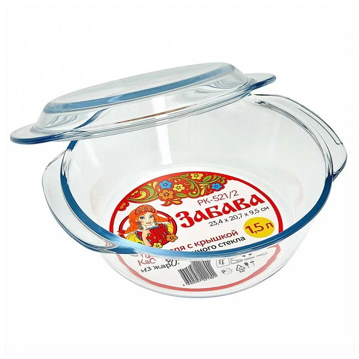 Кастрюля PK-521/2 "Забава" 1,5л. с крышкой (23,4*20,7*9,5см)жаропр. стекло