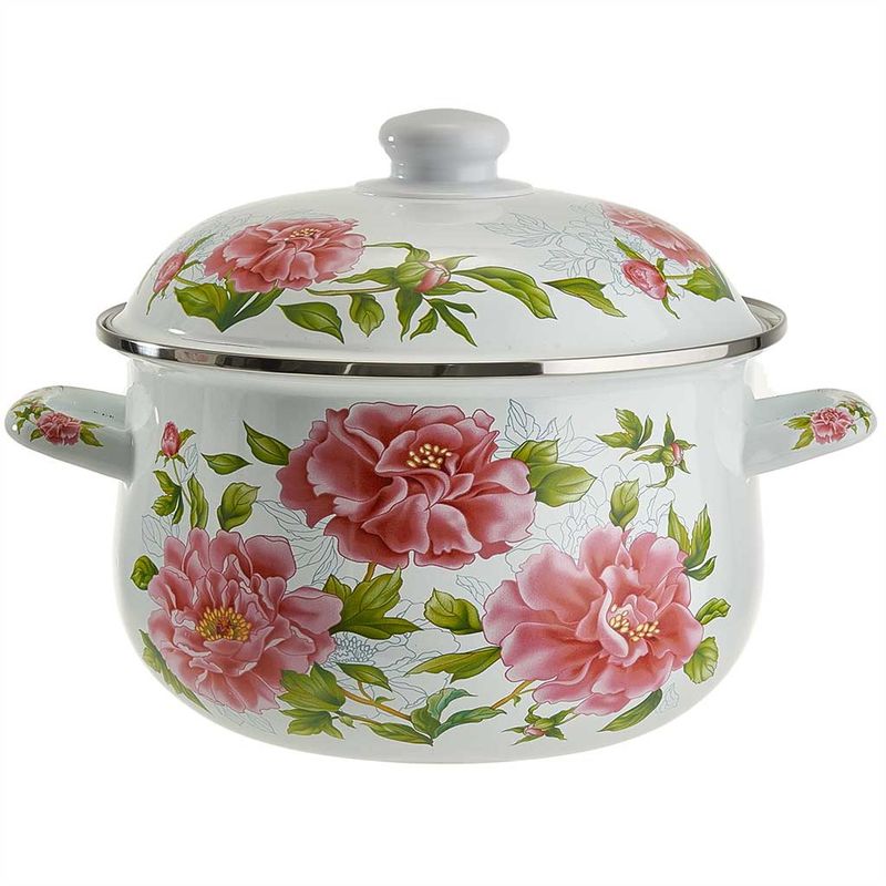 Кастрюля эмал. EM-1503 "Пионы" 3.6л. MetaLLoni  Дел.