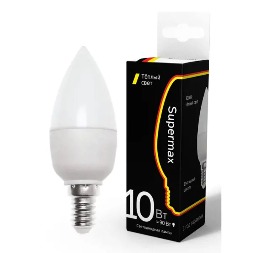 Лампа светодиодная SuperMax 10Вт. CN Е14 3000К (свеча )