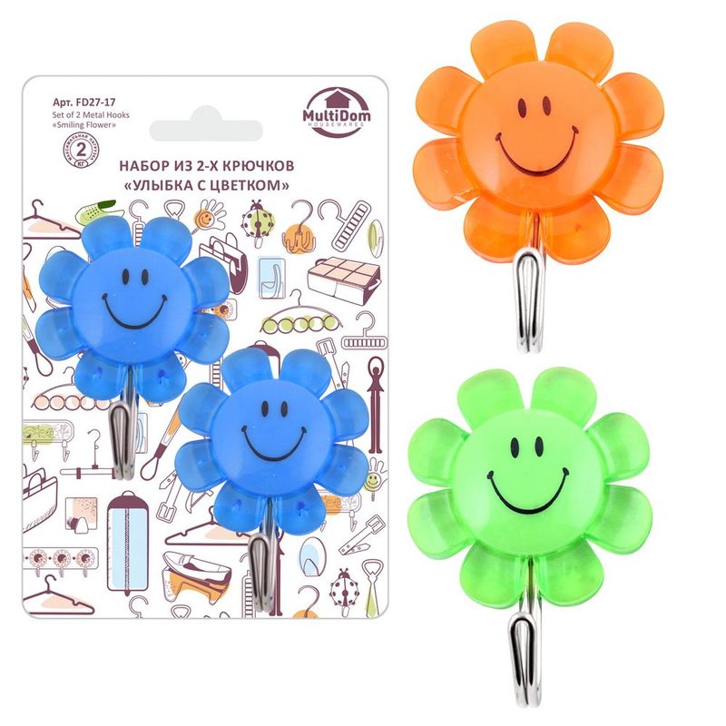 Крючок на липучке FD27-17 "Улыбка с цветком" (2шт.) Мд