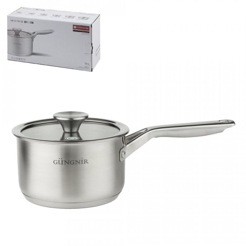 Ковш нерж. 1,6л. с крышкой MONO CHROME d16*9,5см. GR02-D-K .