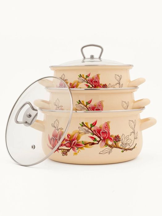 Набор "Магнолия-1-ЭКСТРА стиль" (3к.: 2,0/3,0/4,0л. ст/крышк.) Керчь