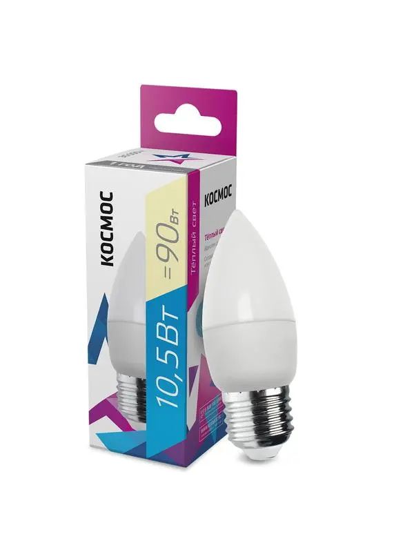 Лампа светодиодная Космос 10,5Вт. LED CN Е27 3000К (свеча)