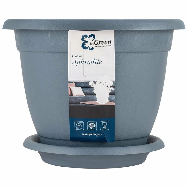 Горшок д/цв. "InGreen Aphrodite"  2,9л. d210мм ПЦ42041Сер №4 с подд. (серый)