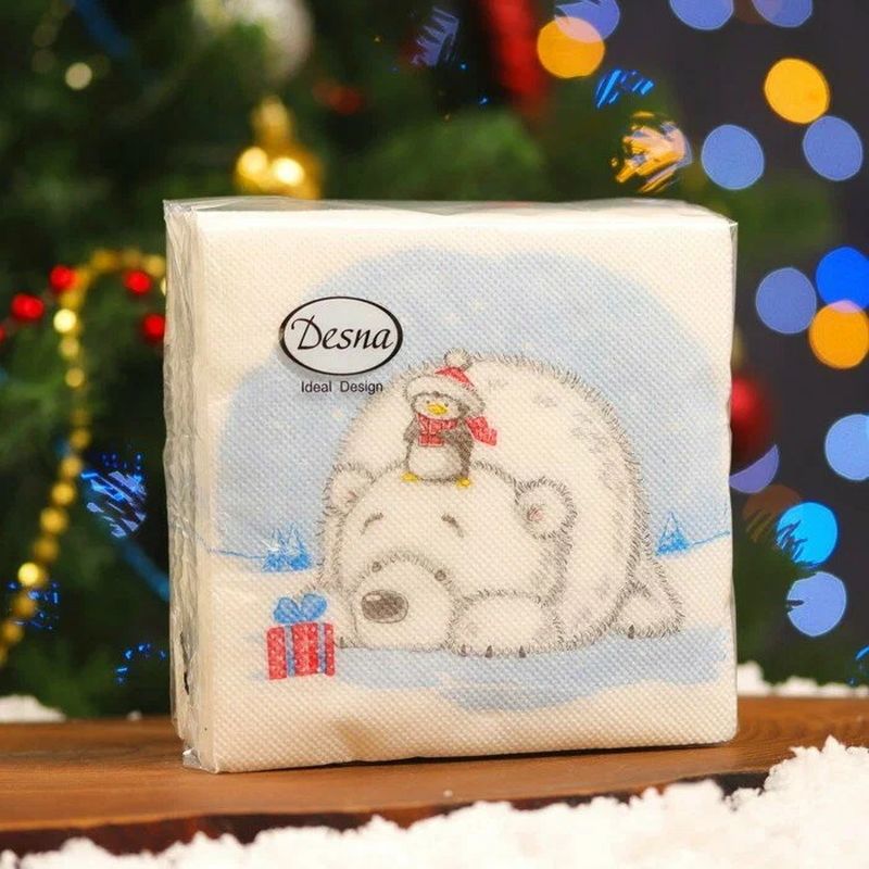 Салфетки бумажные 1сл. Design 44381 (24*24см.) 40шт. НГ "Мишка и пингвин" РБ