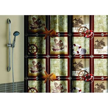 Занавес д/ван.комн. 180*180см. п/эстер. "Корабли"(1561-1) М.