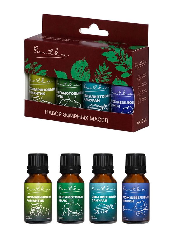 Набор масел эфирных Б700102 "Banika" Для него" 4*15мл. (эвкалипт, бергамот, можжевельник, розмарин)