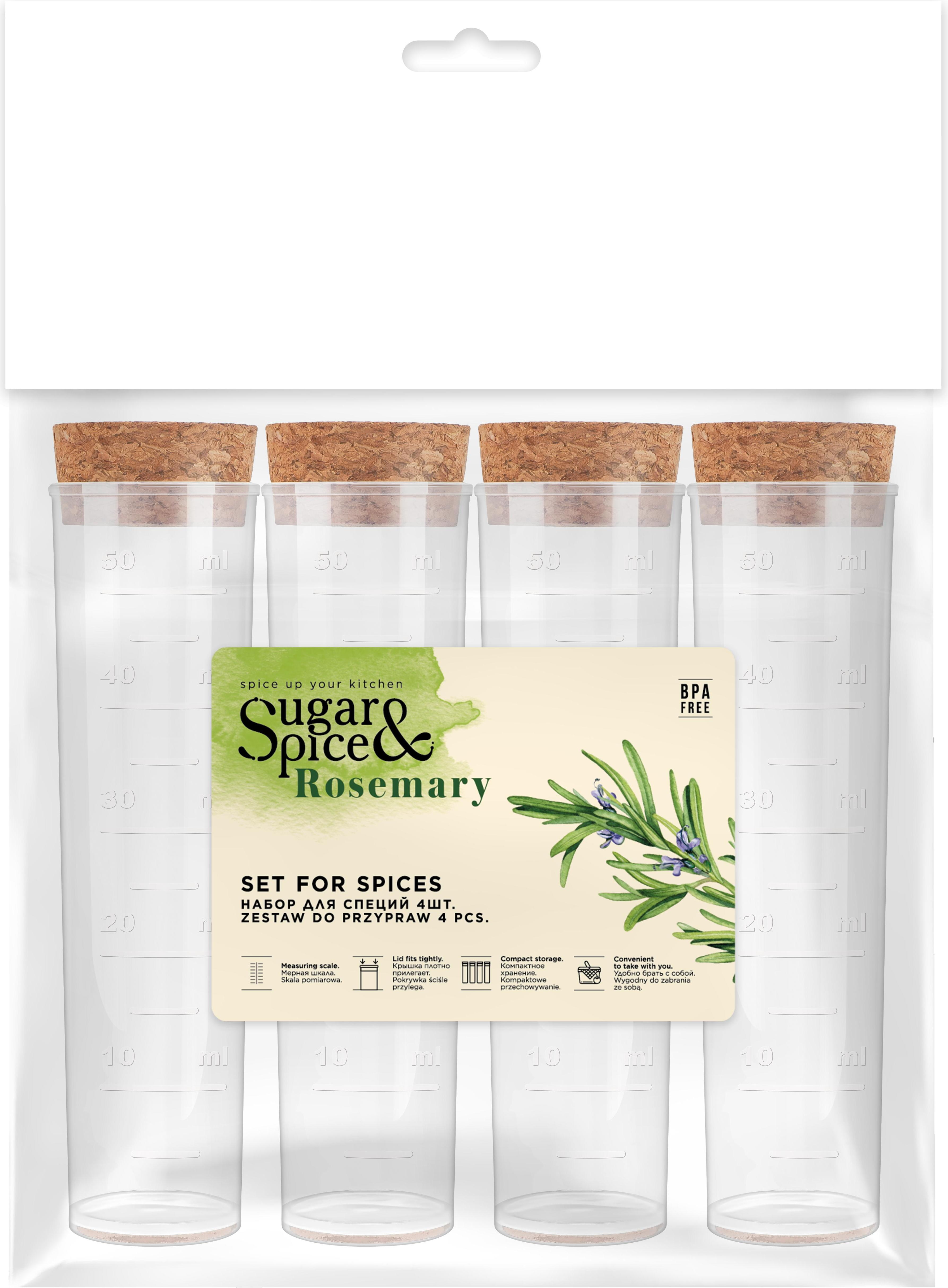 Набор д/специй ПЦ1053 Sugar&Spice Rosemary (4шт.) с пробковыми крышками