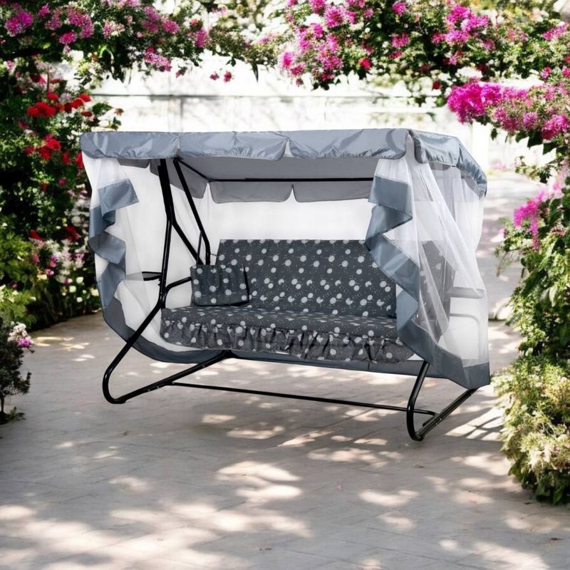 Качель садовая "Люкс 2" с1398 (3-х местные, с москитной сеткой, цв.серый, до 280кг.)