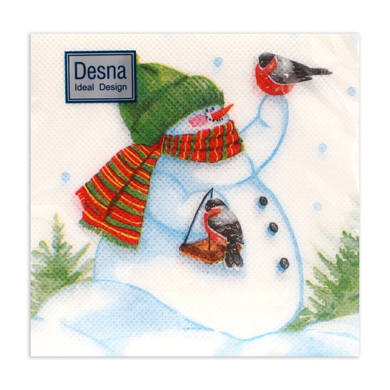 Салфетки бумажные 1сл. Desna 25195/43107 (24*24см.) 40шт. НГ "Снеговик и снегири"  РБ