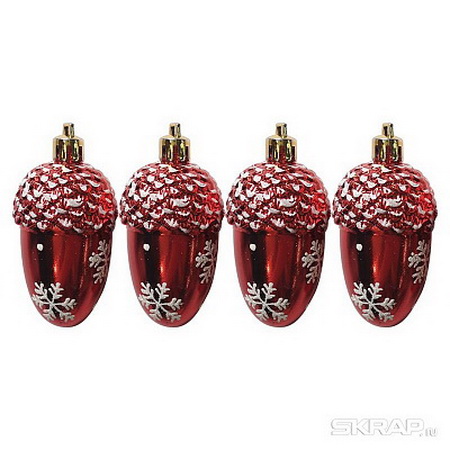Подвесн.украш. "Желудь" 007454 (набор 4шт.) (красный) Скр