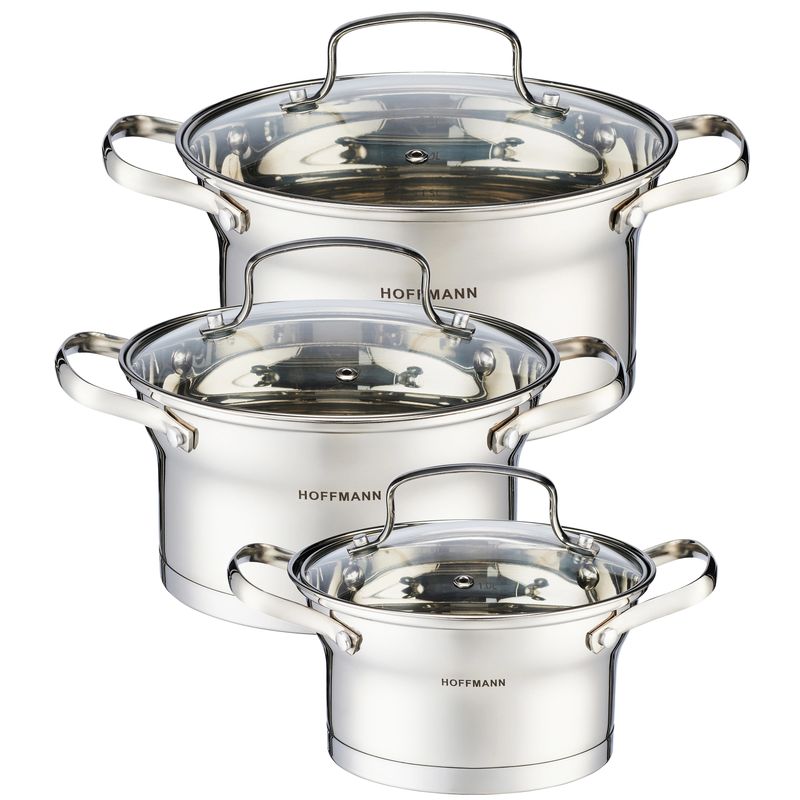 Набор посуды HM 54331 3к. 1,5/2,5/3,0л. (нерж. ст/крышки) ХМ