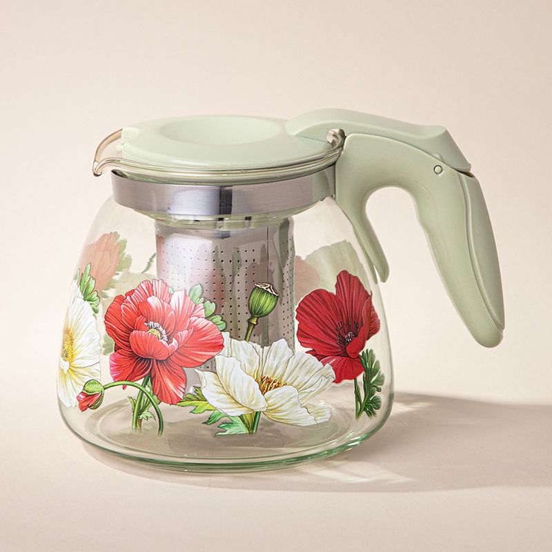 Чайник заварочный 885-109 "Agness" 0,9л. "Маки" (стекло) ВД