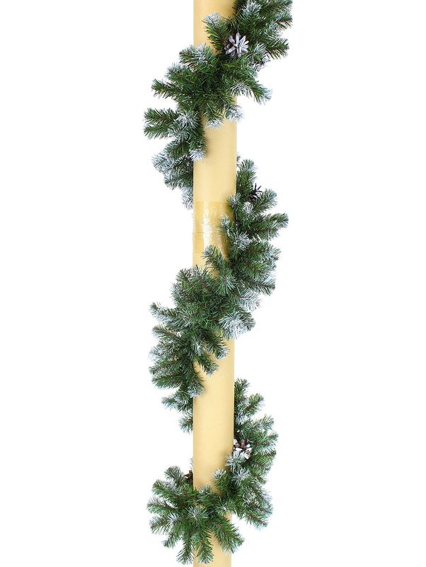 Гирлянда еловая ГР-27 зеленая (с белыми кончиками и шишками) 270см.