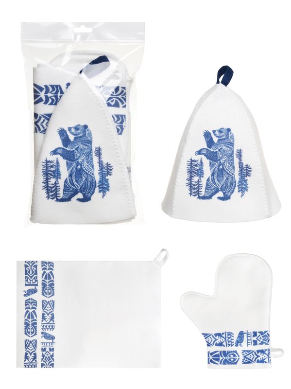 Комплект банный Б32406 "Медведь" (шапка, коврик, рукавица) в пакете Е