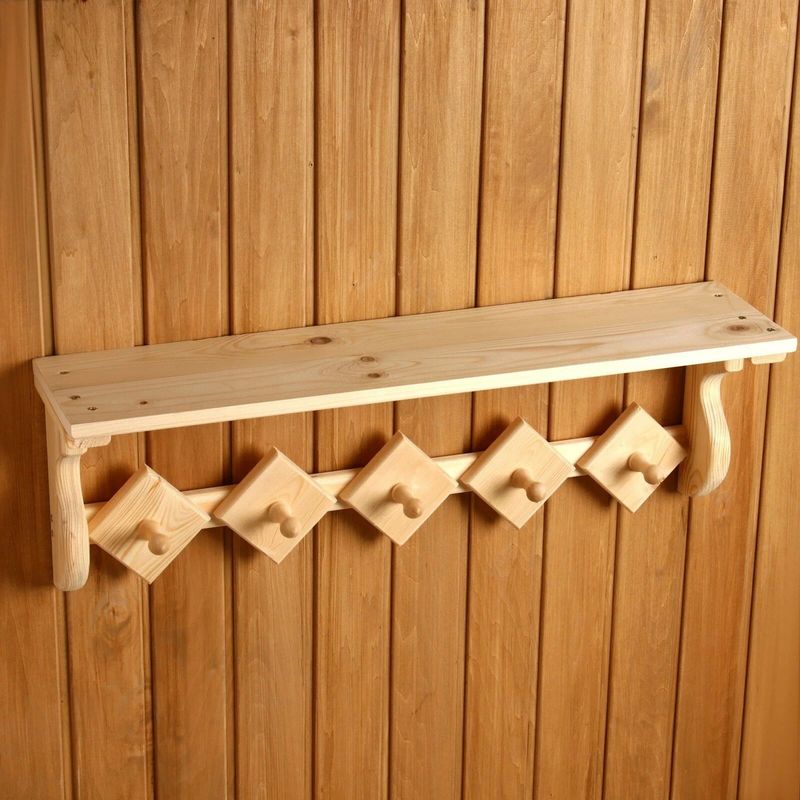 Полка-вешалка Банная 5 крючков