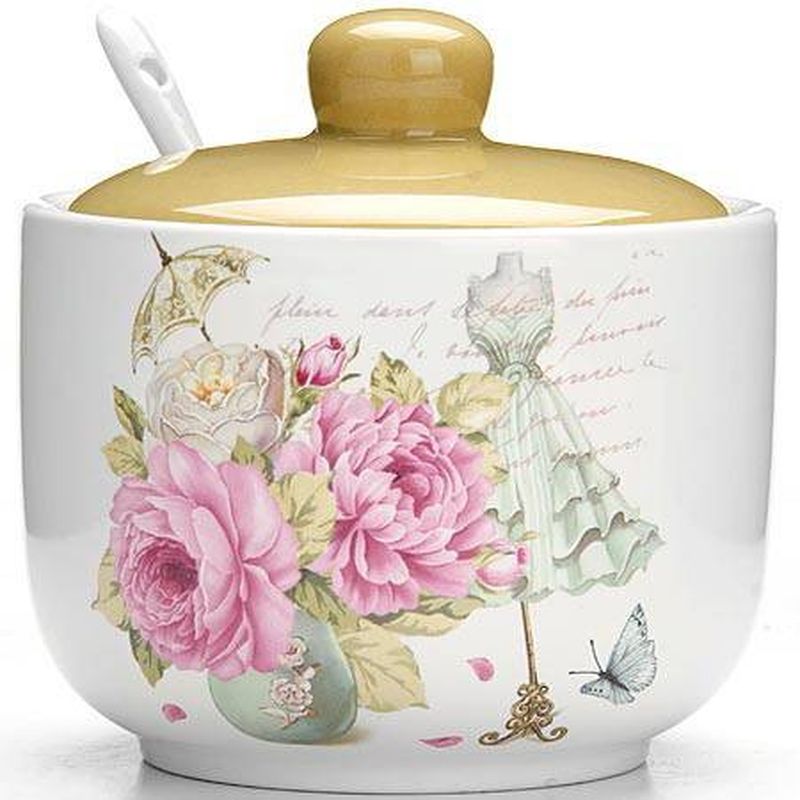 Сахарница LR 26336 "Пионы" 520мл. +ложка СКС