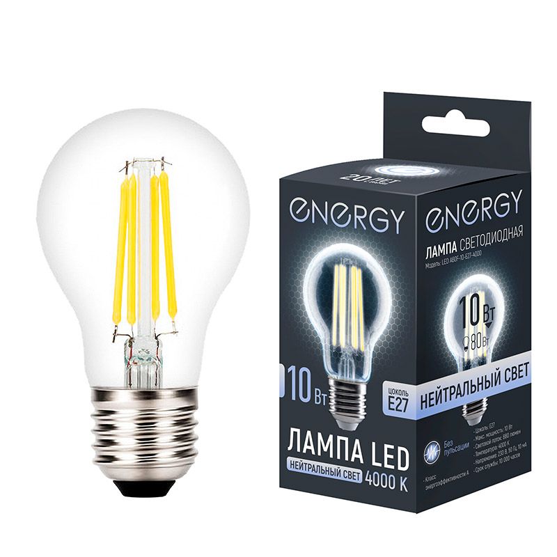 Лампа светодиодная Energy 10,0Вт. LED A60F Е27 4000 109314 Скр.